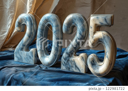 Stylish and modern 2025 Decorative Numbers displayed on an eyecatching Blue Background 122981722