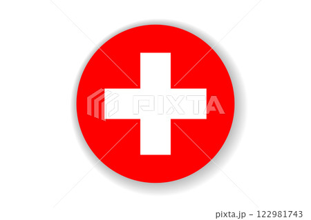 Flag of Switzerland. Swiss national symbol in official colors. Template icon. Abstract vector background. Round glass light ball, 3D big bubble, sphere 122981743