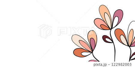 Spring illustration with tulips. Happy birthday, holiday, celebration greeting and invitation card. Colorful floral banner with flowers on light background. Modern floral compositions. Copy space 122982003