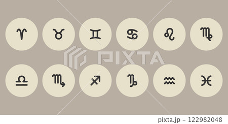 Zodiac horoscope. Twelve astrological icon symbols set. Stylized star signs esoteric. Simple line vector illustration 122982048