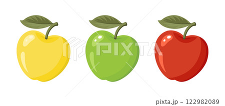 Set of apples. Red, yellow and green apple icons on a white background. Summer harvest. Illustration Set of apples. Red, yellow and green apple icons on a white background. Summer harvest. Illustration 122982089