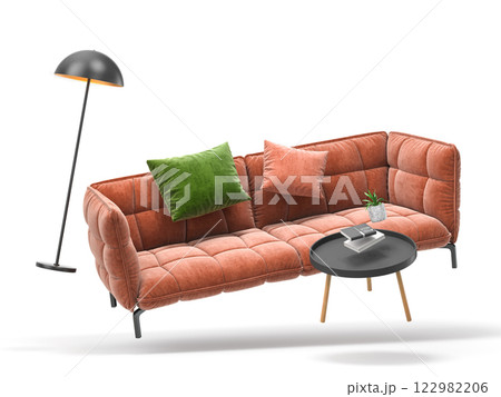 Zero gravity white interior living room 3 D Illustration 122982206