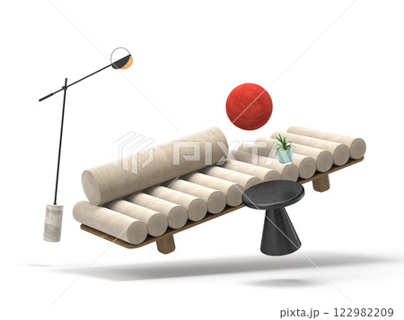 Zero gravity white interior living room 3 D Illustration 122982209