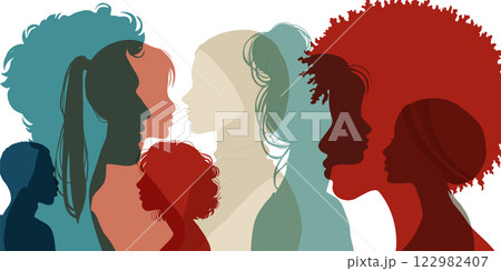 Silhouette profile group of men and women of diverse culture. Diversity equality inclusion. Multicultural people. DEIB Silhouette profile group of men and women of diverse culture. Diversity equality inclusion. Multicultural people. DEIB 122982407
