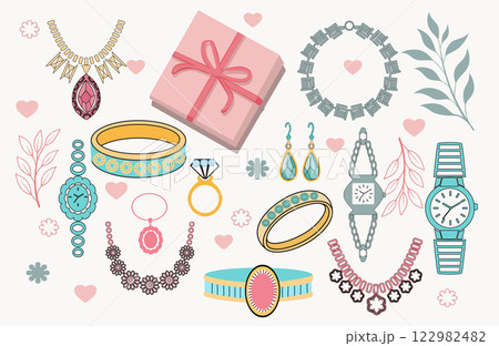 Jewelry fashion accessories icons set. Jewelry fashion accessories icons set. 122982482