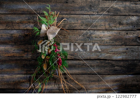 Rustic and Charming Decorative Arrangement Featuring Natural Elements and Textures Galore 122982777