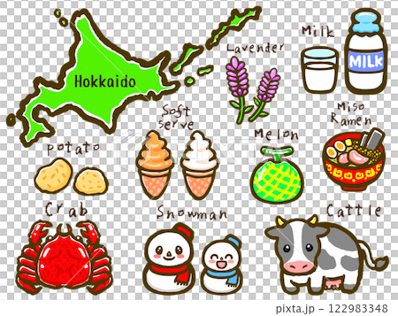 北海道特產圖示塗鴉風格插畫素材集3 122983348
