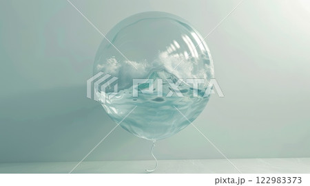 Surreal Balloon Containing Ocean Wave Effect on Minimalist Background 122983373