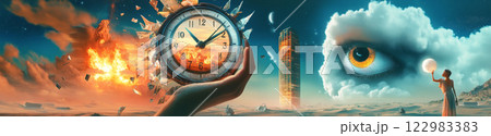 Surreal depiction of time, fire and vision 122983383