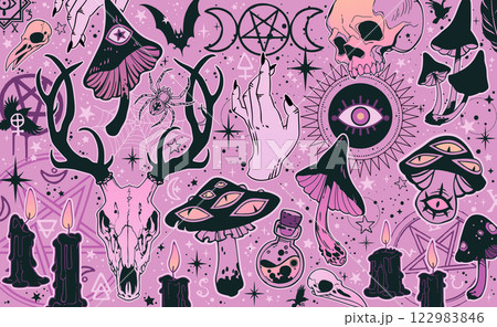 Vector illustration with various witchcraft and ritual elements 122983846