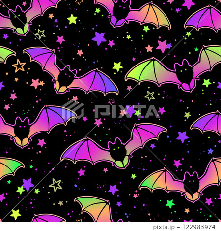 Seamless vector pattern of colorful flying bats 122983974