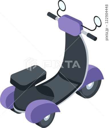 Modern three wheeled electric scooter standing still, isometric view isolated on white background representing sustainable urban mobility and innovative personal transportation solutions Modern three wheeled electric scooter standing still, isometric view isolated on white background representing sustainable urban mobility and innovative personal transportation solutions 122984448