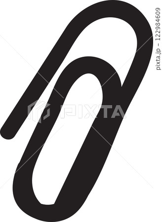 Simple black paperclip icon isolated on a clean white background, symbolizing essential office supplies and serving as a visual representation of document attachment and organization 122984609