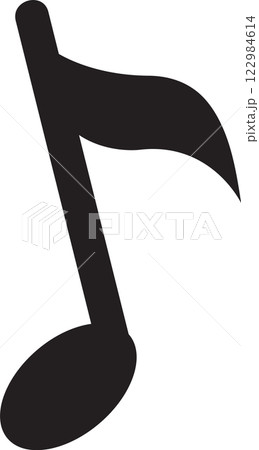 Simple black silhouette of an eighth note, embodying musical concepts like rhythm, tempo, and melody, set against a clean white background for striking contrast Simple black silhouette of an eighth note, embodying musical concepts like rhythm, tempo, and melody, set against a clean white background for striking contrast 122984614