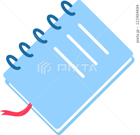 Light blue notepad featuring a red bookmark and spiral binding, displaying three blank lines, perfect for note taking, planning, or journaling activities. Ideal for students and professionals 122984694