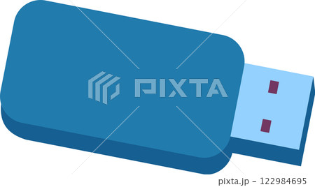Close up of a blue USB flash drive, representing portable data storage and transfer in the modern digital age, emphasizing convenient technology for file management 122984695