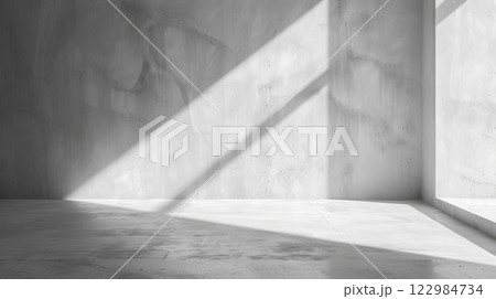 Minimalistic Concrete Room Interior with Natural Light and Shadows 122984734