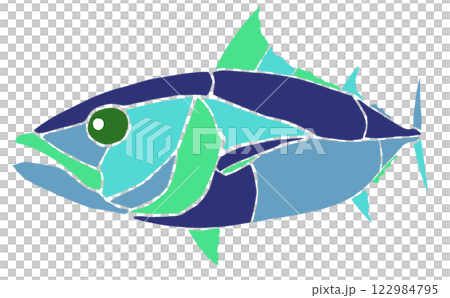 漂亮的彩色玻璃剪紙插圖,描繪了沒有關節的鹹水魚鰹魚 漂亮的彩色玻璃剪紙插圖,描繪了沒有關節的鹹水魚鰹魚 122984795