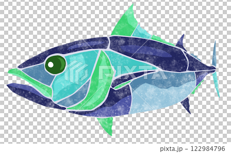 一幅可愛的馬賽克風格剪紙插圖,描繪的是鹹水魚鰹魚 一幅可愛的馬賽克風格剪紙插圖,描繪的是鹹水魚鰹魚 122984796