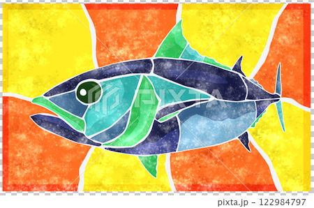 帶有背景的鹹水魚鰹魚彩色瓷磚插圖 帶有背景的鹹水魚鰹魚彩色瓷磚插圖 122984797