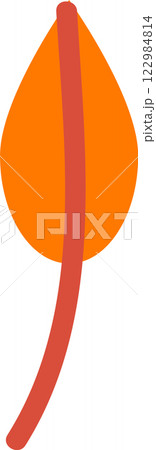 Simple cartoon illustration featuring an orange leaf with a gently curved stem, capturing the essence of fall and the beautiful transformation of colors in nature 122984814