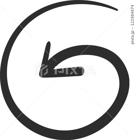 Hand drawn circular arrow pointing downward, creating a complete loop, representing concepts of return, undoing actions, or illustrating a cyclical process in motion 122984874