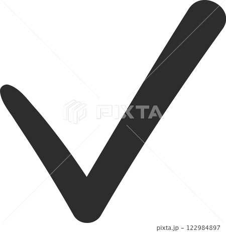 Large dark gray check mark confirms approval, agreement or positive action on plain white background, conveying a sense of completion and correctness Large dark gray check mark confirms approval, agreement or positive action on plain white background, conveying a sense of completion and correctness 122984897