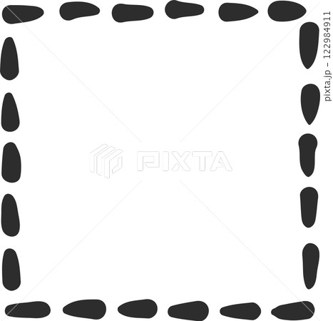 Simple square frame made of small black irregular shapes forming a dotted line, isolated on a white background, ideal for adding a touch of simplicity to projects 122984911