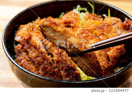 【食べ物素材】どんぶりに盛られたソースカツ丼【郷土料理】 【食べ物素材】どんぶりに盛られたソースカツ丼【郷土料理】 122984977