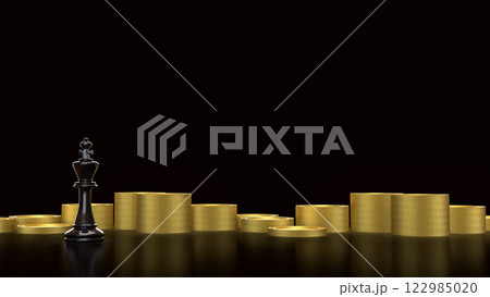 The Black king chess and coins for Business concept 3d Rendering. 122985020
