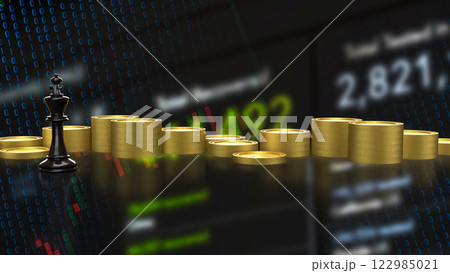 The Black king chess and coins for Business concept 3d Rendering. 122985021