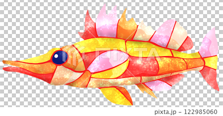 海水魚クダゴンベのカラフルモザイク画風切り絵イラスト 海水魚クダゴンベのカラフルモザイク画風切り絵イラスト 122985060