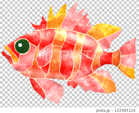海水魚クルマダイのカラフルモザイク画風切り絵イラストのイラスト素材