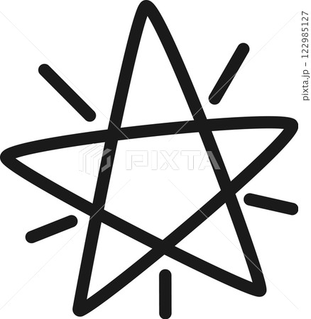 Simple, hand drawn five pointed star with short lines emanating from it, suggesting brightness and radiance, isolated on a white background 122985127