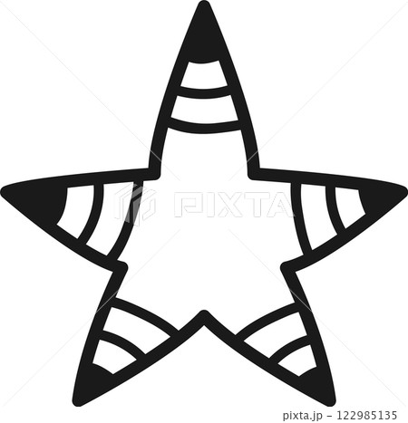 Five pointed star showing striped segments in simple black and white style, suitable for various design purposes related to ranking, celebration, achievement, and festive decorations Five pointed star showing striped segments in simple black and white style, suitable for various design purposes related to ranking, celebration, achievement, and festive decorations 122985135