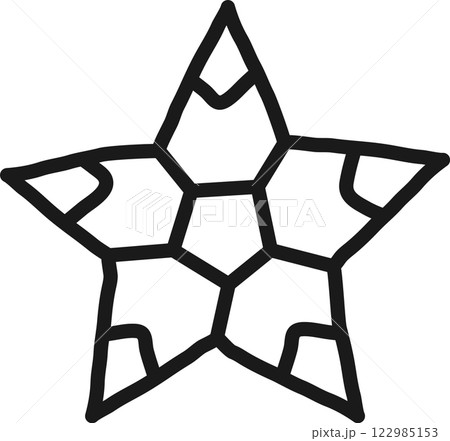 Hand drawn star featuring a honeycomb pattern within its silhouette, creating a distinctive and visually striking design element that enhances various artistic projects 122985153