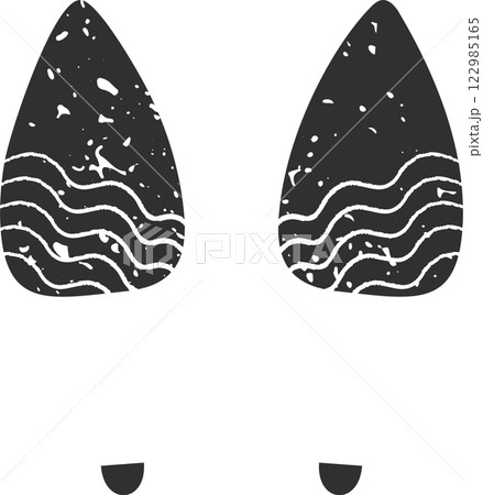 Two dark gray footprints featuring wavy lines and a grunge texture rest on a white background, forming a simple yet striking visual representation of a journey or adventure 122985165