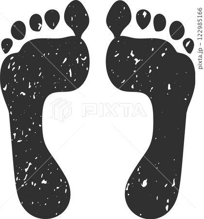 Two black human footprints with toes pointing forward are visible on a white background, creating a simple yet evocative image of human presence Two black human footprints with toes pointing forward are visible on a white background, creating a simple yet evocative image of human presence 122985166