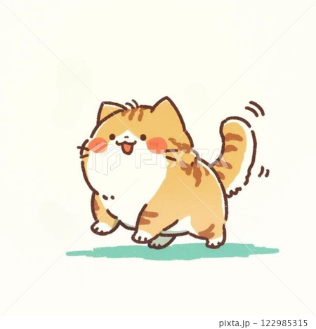デフォルメ、ぽてっと太った可愛い猫、アイコン、素材 122985315