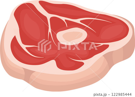 Raw beef steak isolated on a white background, showcasing visible muscle fibers and marbled fat, perfect for highlighting cooking, butchery, or gourmet meal preparation 122985444