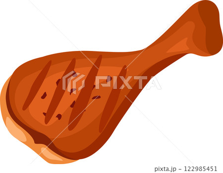 Deliciously grilled chicken leg, perfectly cooked and featuring enticing grill marks, waiting to be savored. Ideal for any meal, from casual lunches to festive celebrations Deliciously grilled chicken leg, perfectly cooked and featuring enticing grill marks, waiting to be savored. Ideal for any meal, from casual lunches to festive celebrations 122985451
