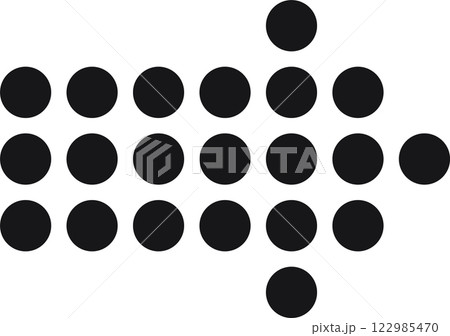 Black dots forming an arrow pointing right on a white background, representing direction, progress, and movement in a simple and minimalist style 122985470