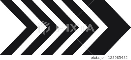 Four black arrows are pointing to the right side of a white background, creating a simple yet dynamic visual suggesting forward movement, progress, or direction 122985482