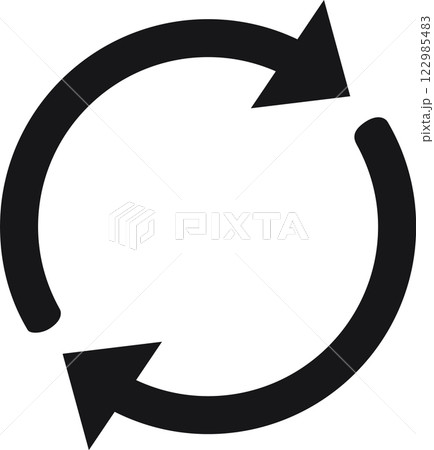 Two arrows forming a circular design, rotating clockwise and counterclockwise, symbolizing reload and refresh concepts against a clean white background 122985483