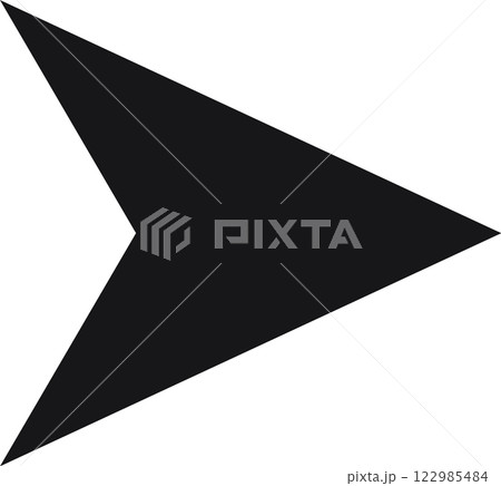 Simple black arrow pointing right against a clean white background, serving as a clear symbol for direction and progress, perfect for navigation and guiding users forward 122985484