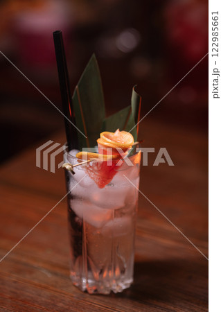 Beautiful photo of cocktail food. A bright juicy Beautiful photo of cocktail food. A bright juicy 122985661