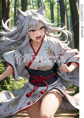 銀髪の狼娘の激走 122985731