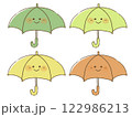 ゆるかわな顔付き傘のイラストセット　手描き 122986213