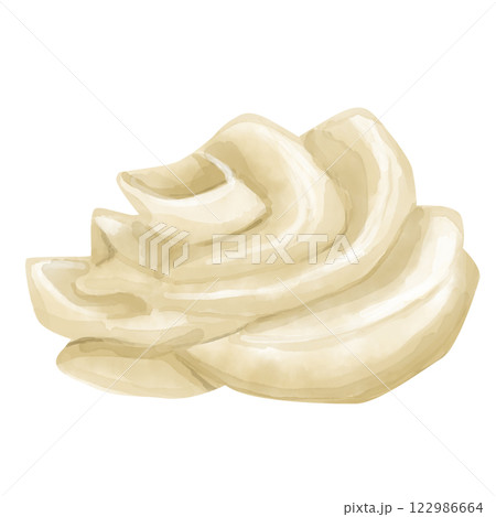 Watercolor Illustration with Vanilla Cream Rose Topping, Clipart Template for Print, Web Advertising, Textile 122986664