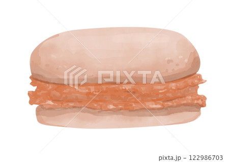 Watercolor Illustration with Pink Strawberry Macaron, Clipart Template for Print, Web Advertising, Textile 122986703